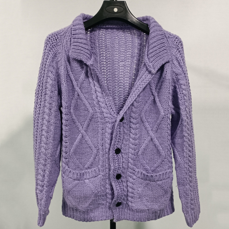 2024 Autumn and Winter Sweater Men's Cardigan Solid Color Lapel Long Sleeve Knitted Jacket Sweater Cardigan