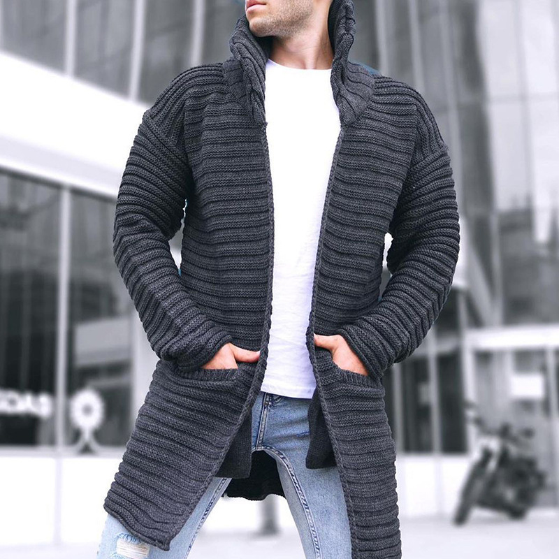 2024 new autumn and winter cardigan men's solid color turtleneck long-sleeved knitted sweater coat sweater