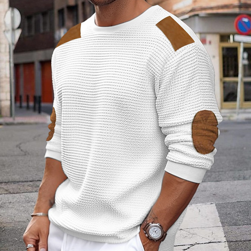 2024 new autumn and winter men's knitted sweaters round neck long-sleeved patchwork pullover sweaters slim sweaters