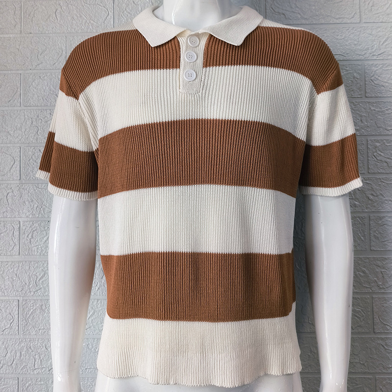 2024 New Polo Shirt Men's Color Blocked Short Sleeve Lapel Knitted Sweater Muscle Men's Wear