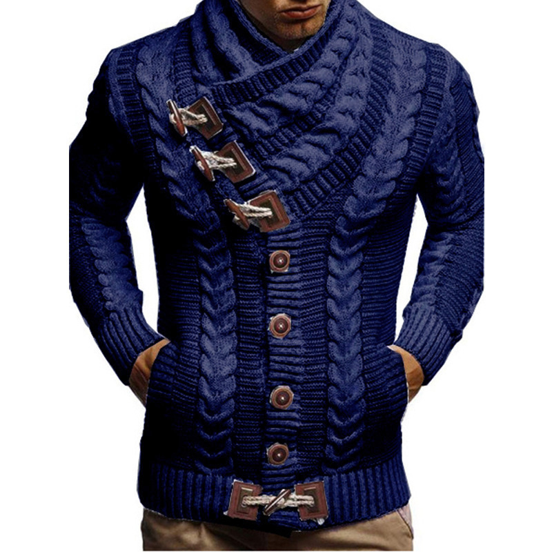 Turtleneck sweater 2024 autumn and winter slim fit button knitted jacket sweater plus size men's clothing