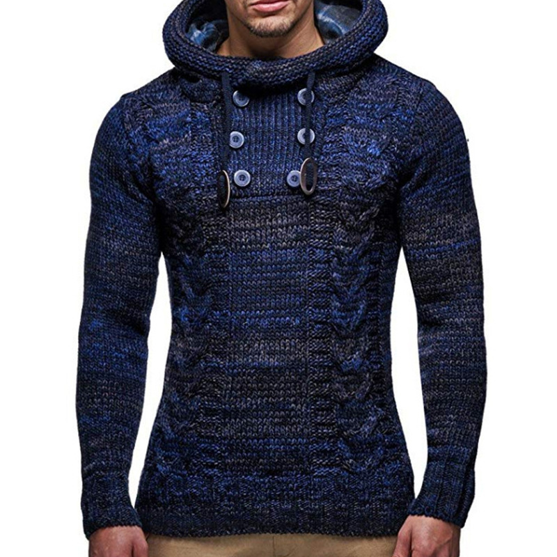 Sweater 2024 European and American men's knitted jacket autumn and winter large size turtleneck hooded sweater for men