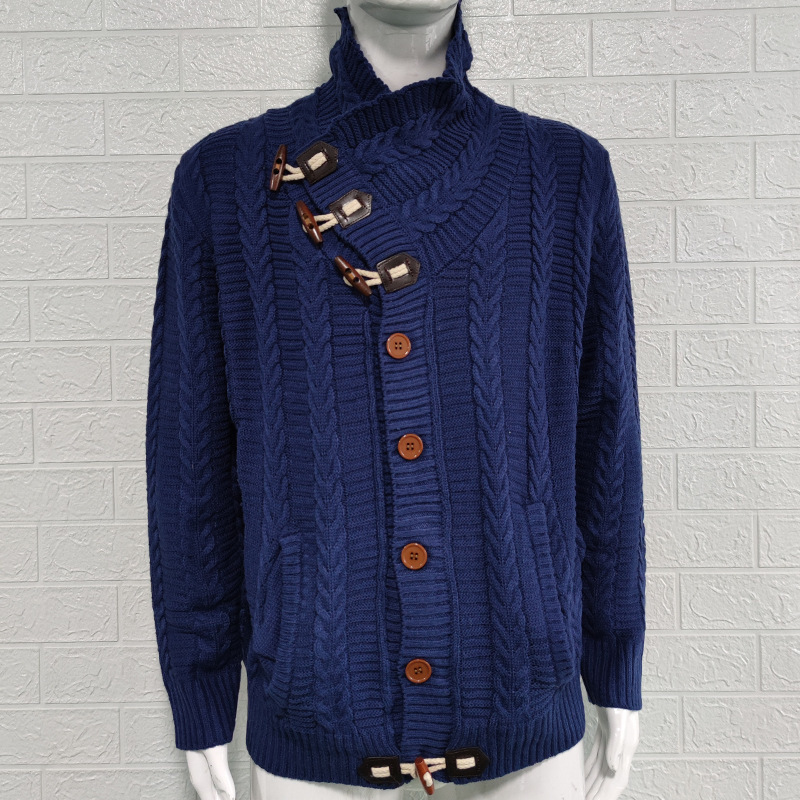 Turtleneck sweater 2024 autumn and winter slim fit button knitted jacket sweater plus size men's clothing
