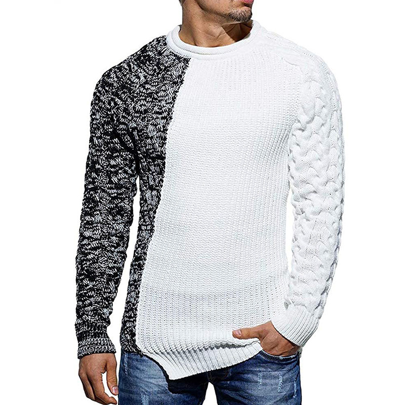 Color Block Sweater 2024 Autumn and Winter Round Neck Long Sleeve Knitted Slim Fit Sweater Cross Muscle Men's Wear