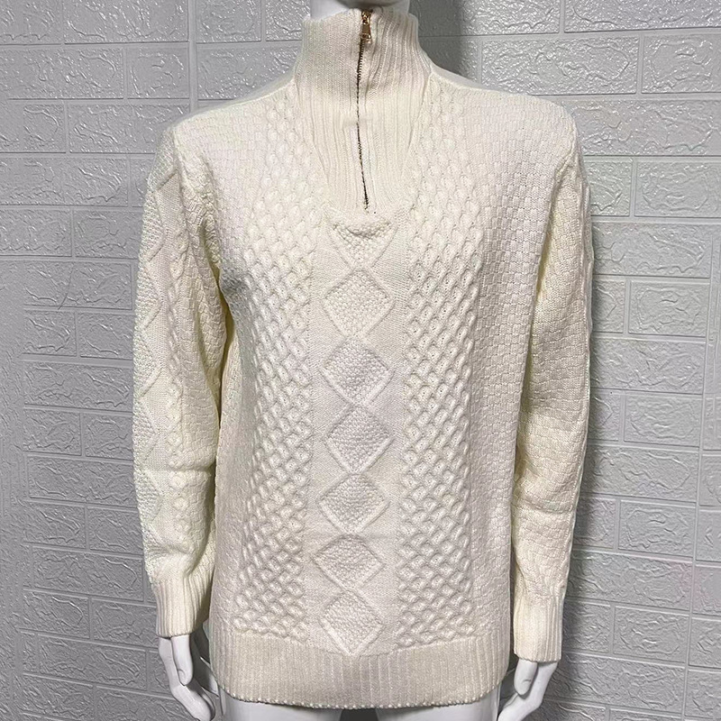 2024 Autumn and Winter New Knitted Sweater Zipper High Neck Long Sleeve Cable Sweater Men's Clothing