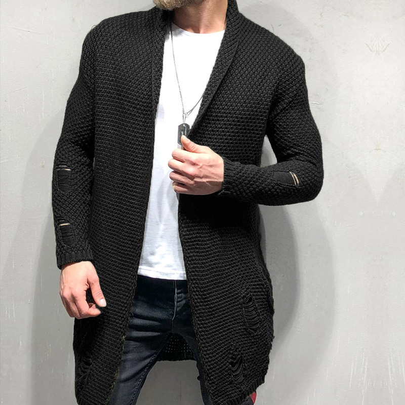 Autumn and winter sweaters for men, medium-length loose cardigans, knitted jackets, cross-border muscle men's sweaters