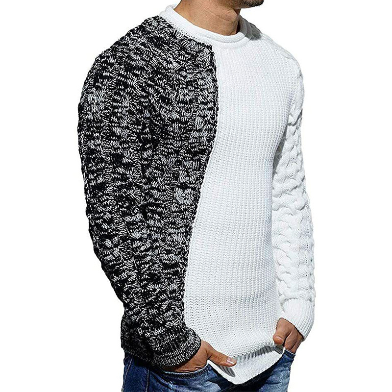 Color Block Sweater 2024 Autumn and Winter Round Neck Long Sleeve Knitted Slim Fit Sweater Cross Muscle Men's Wear