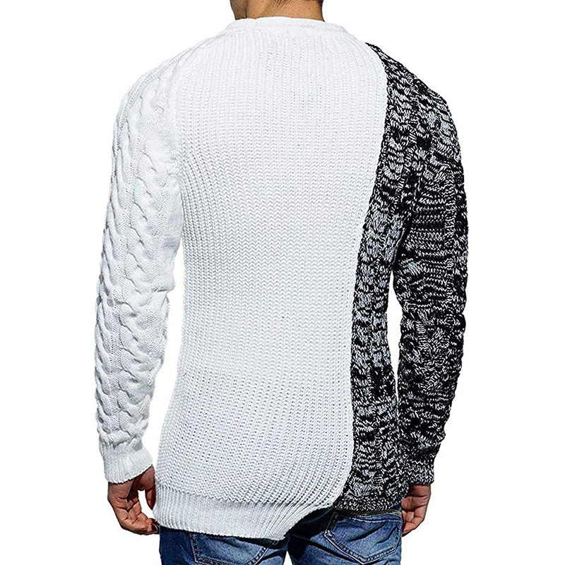 Color Block Sweater 2024 Autumn and Winter Round Neck Long Sleeve Knitted Slim Fit Sweater Cross Muscle Men's Wear