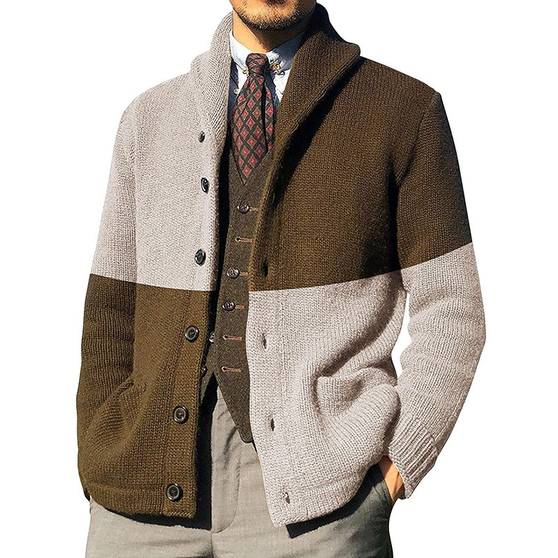 2024 Sweater Cardigan Color Block Button Long Sleeve Knitted Jacket Sweater Cardigan Men