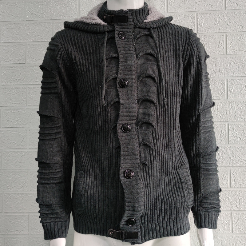 2023 Autumn and Winter Sweater Cardigan Men's Hooded Knitted Cardigan Jacket Men's Clothing