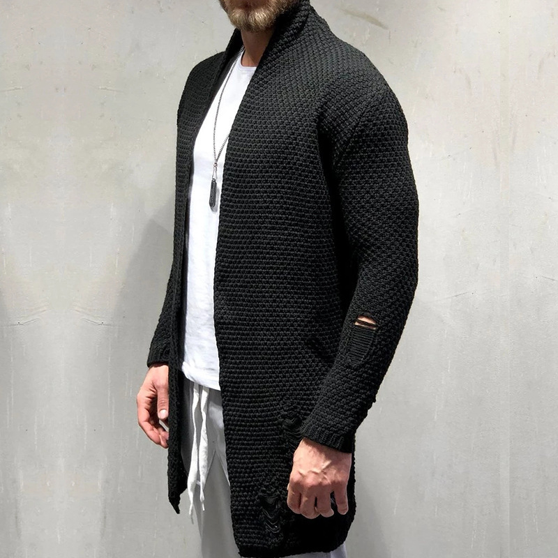 Autumn and winter sweaters for men, medium-length loose cardigans, knitted jackets, cross-border muscle men's sweaters