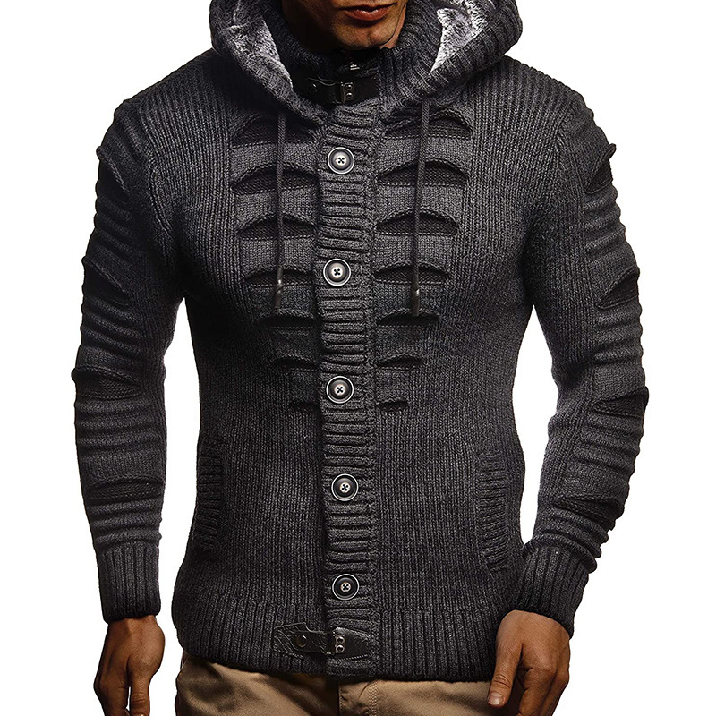 2023 Autumn and Winter Sweater Cardigan Men's Hooded Knitted Cardigan Jacket Men's Clothing