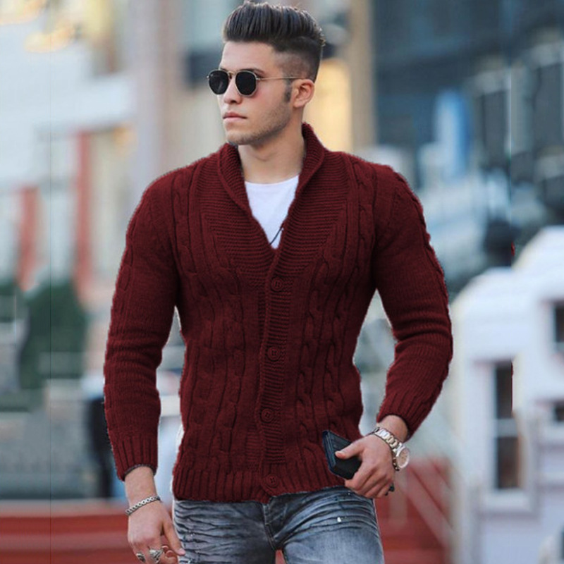2024 autumn and winter new sweater men's knitted cardigan solid color slim men's jacket