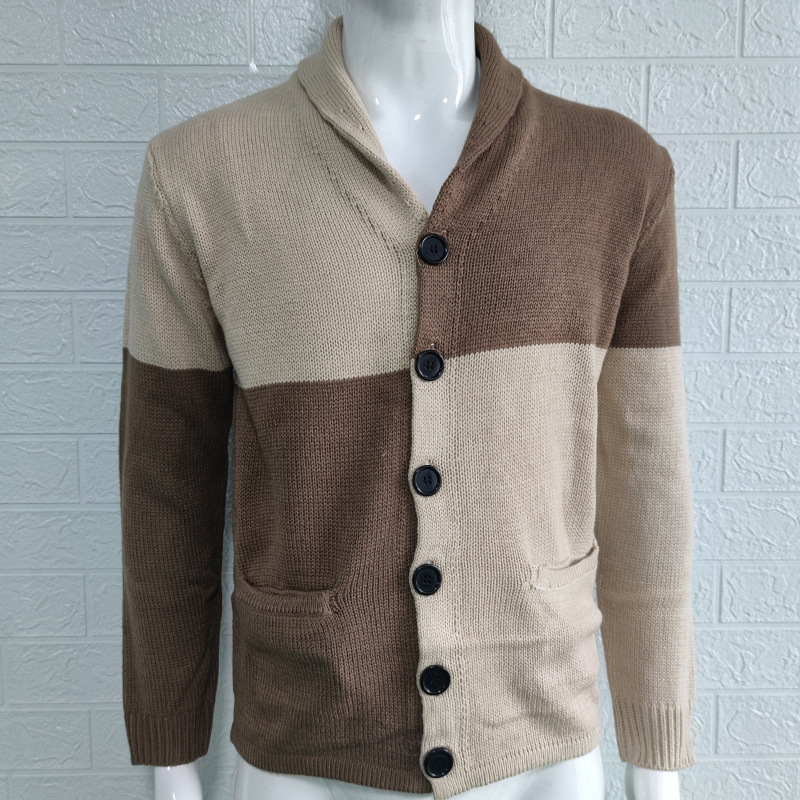 2024 Sweater Cardigan Color Block Button Long Sleeve Knitted Jacket Sweater Cardigan Men