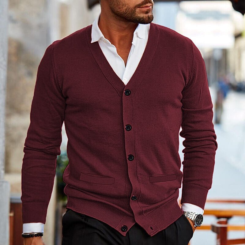 2024 new autumn and winter sweater men's V-neck long-sleeved slim cardigan men's sweater jacket