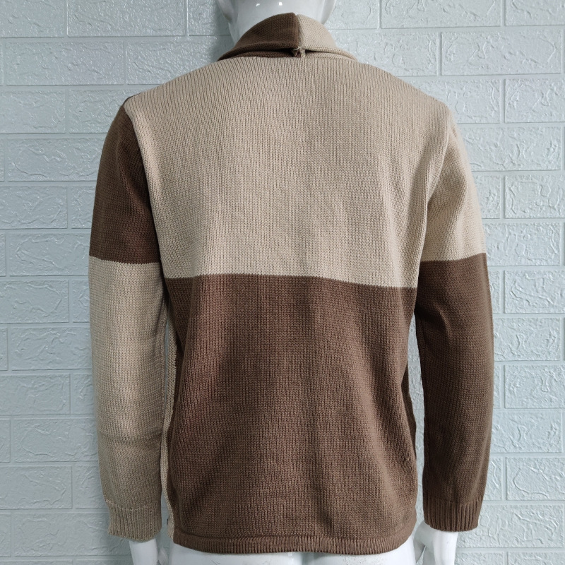 2024 Sweater Cardigan Color Block Button Long Sleeve Knitted Jacket Sweater Cardigan Men