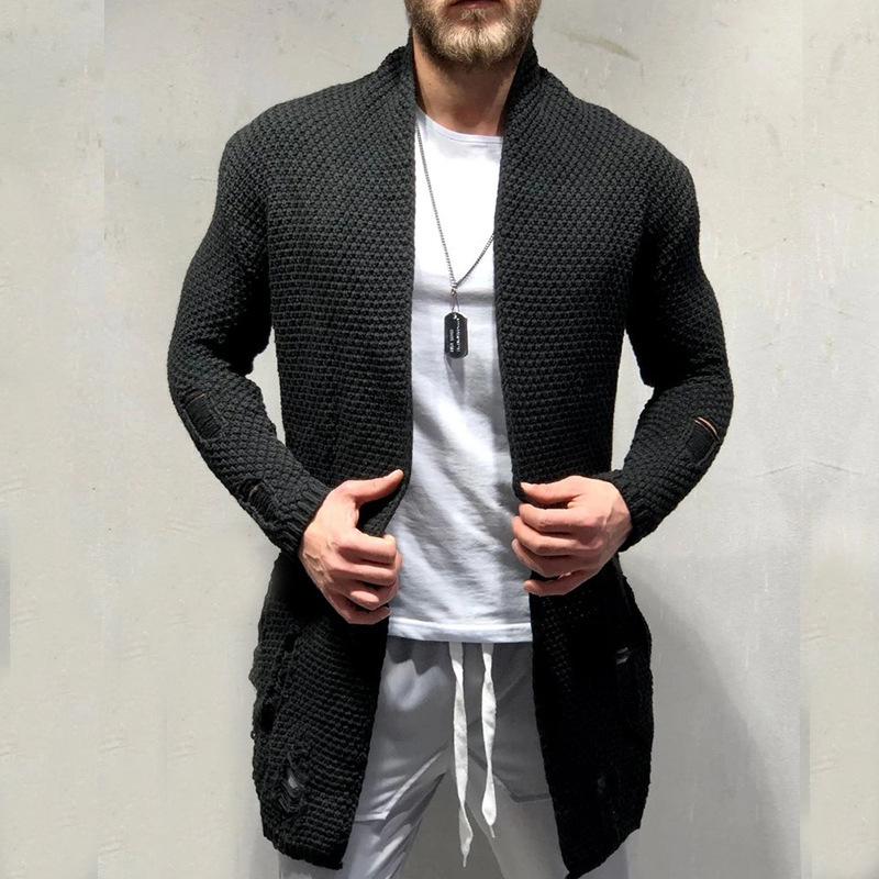Autumn and winter sweaters for men, medium-length loose cardigans, knitted jackets, cross-border muscle men's sweaters