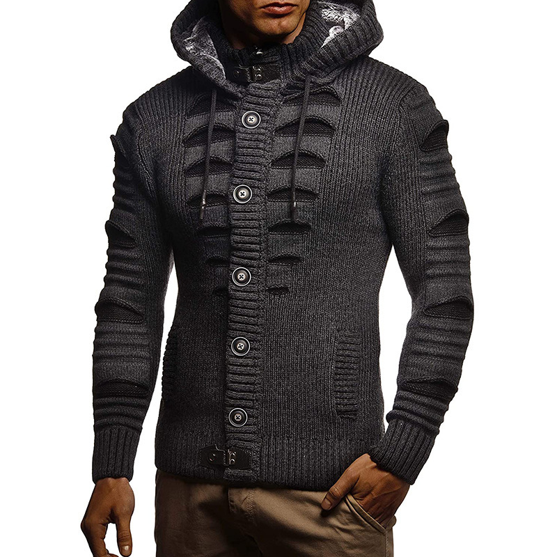 2023 Autumn and Winter Sweater Cardigan Men's Hooded Knitted Cardigan Jacket Men's Clothing