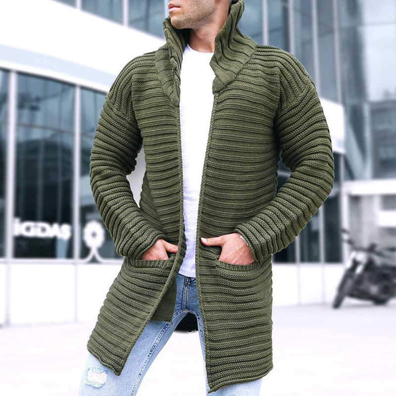 2024 new autumn and winter cardigan men's solid color turtleneck long-sleeved knitted sweater coat sweater