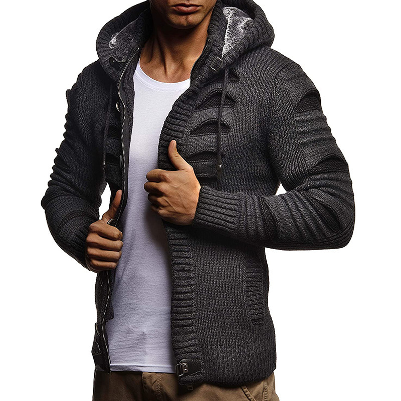 2023 Autumn and Winter Sweater Cardigan Men's Hooded Knitted Cardigan Jacket Men's Clothing