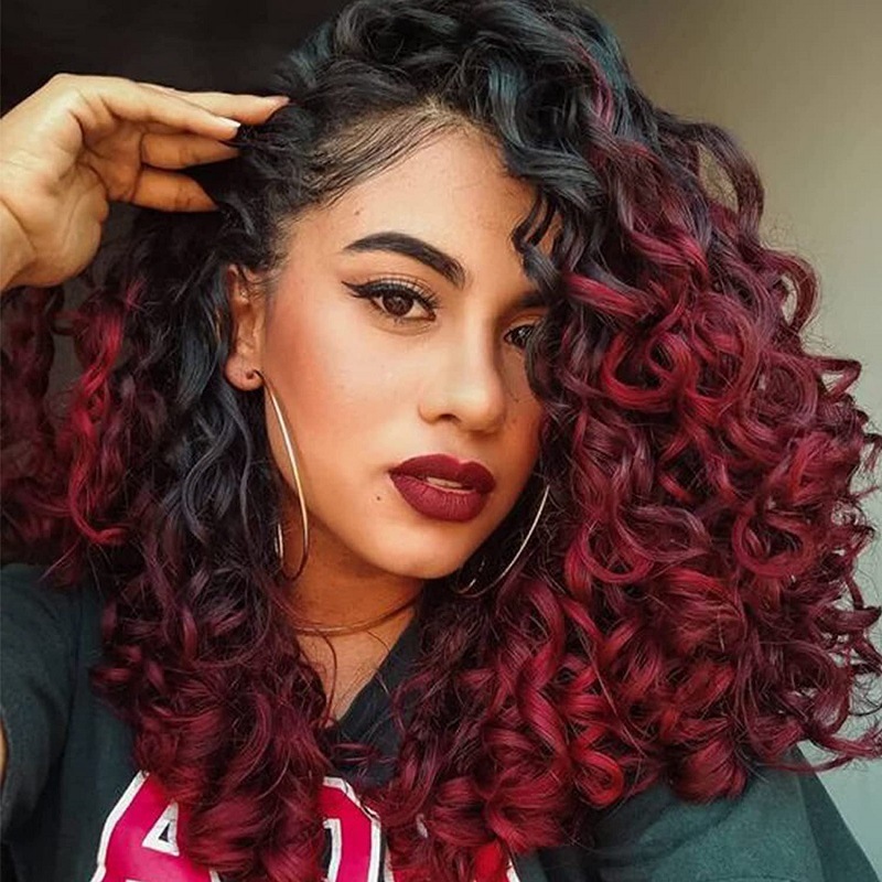 Bella Afro Kinky Curly Synthetic Hair 6 Bundles With 1Closure 7pcs/Lot Ombre Color 16-20 inch Kinky Curly Bundles Hair Extension