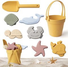 8pcs/Set Beach Toys  Eco-Friendly, BPA-Free, Food-Grade Silicone - Fun Summer Outdoor Toys for Kids with Bucket & 4 Color Sand