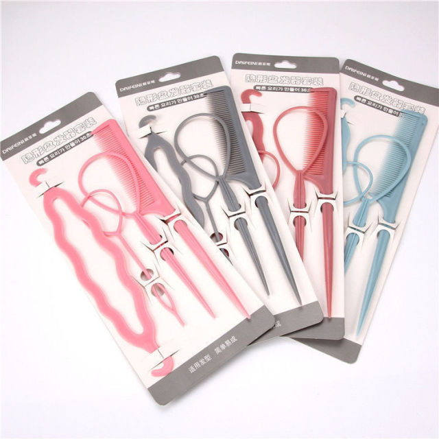 4pcs Hair Tail Tools Set with French Braid Tool Loop Rat Tail Comb Pin Braiding