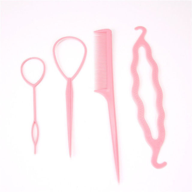 4pcs Hair Tail Tools Set with French Braid Tool Loop Rat Tail Comb Pin Braiding