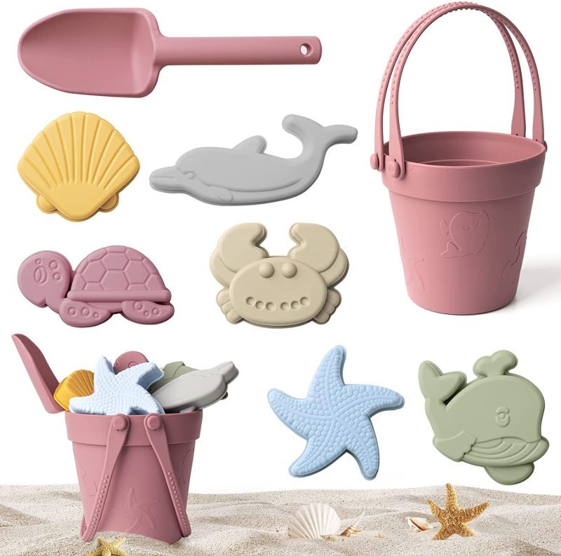 8pcs/Set Beach Toys  Eco-Friendly, BPA-Free, Food-Grade Silicone - Fun Summer Outdoor Toys for Kids with Bucket & 4 Color Sand