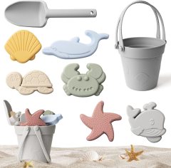 8pcs/Set Beach Toys  Eco-Friendly, BPA-Free, Food-Grade Silicone - Fun Summer Outdoor Toys for Kids with Bucket & 4 Color Sand