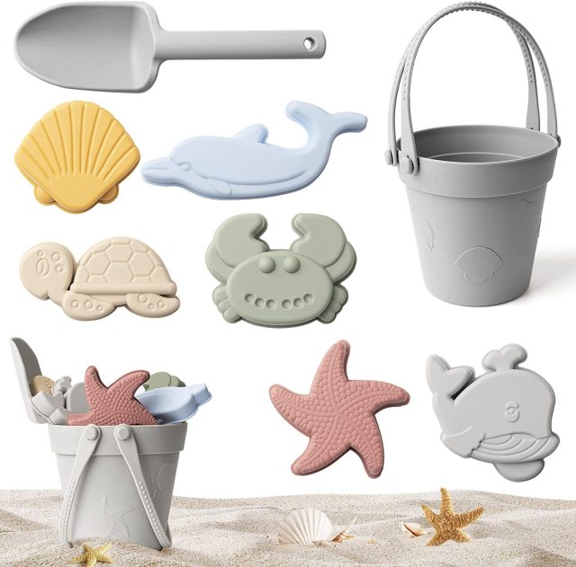 8pcs/Set Beach Toys  Eco-Friendly, BPA-Free, Food-Grade Silicone - Fun Summer Outdoor Toys for Kids with Bucket & 4 Color Sand