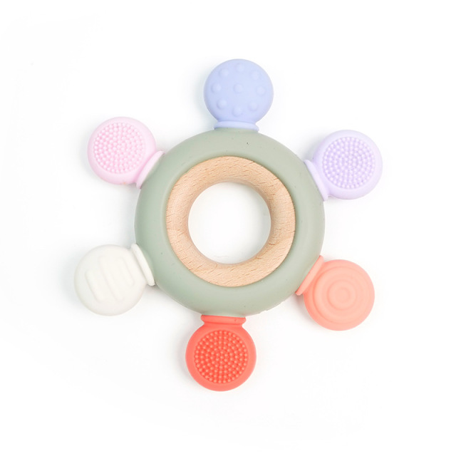 1PC Baby Silicone Teether Toy BPA Free Infant Wooden Ring Health Care Teething Chewing Toys Newborn Gifts For Baby Accessories