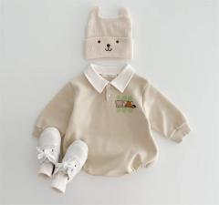New Arrival Baby Boys Long Sleeve Cartoon Romper Turn-Down Collar  Infant Kids Jumpsuits Toddler Bodysuits Pure Cotton 0-3Y