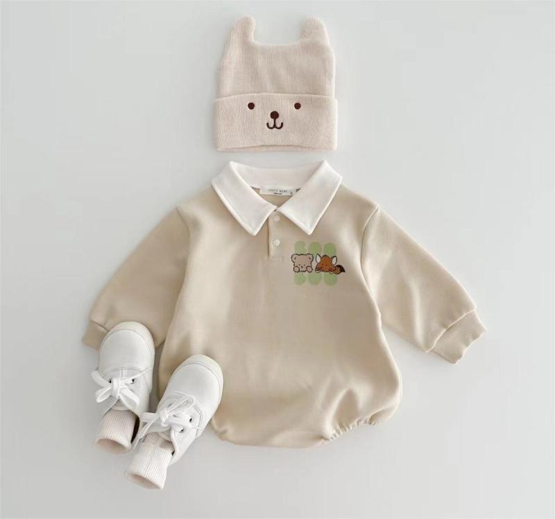 New Arrival Baby Boys Long Sleeve Cartoon Romper Turn-Down Collar  Infant Kids Jumpsuits Toddler Bodysuits Pure Cotton 0-3Y