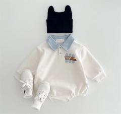 New Arrival Baby Boys Long Sleeve Cartoon Romper Turn-Down Collar  Infant Kids Jumpsuits Toddler Bodysuits Pure Cotton 0-3Y
