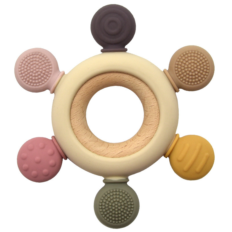 1PC Baby Silicone Teether Toy BPA Free Infant Wooden Ring Health Care Teething Chewing Toys Newborn Gifts For Baby Accessories