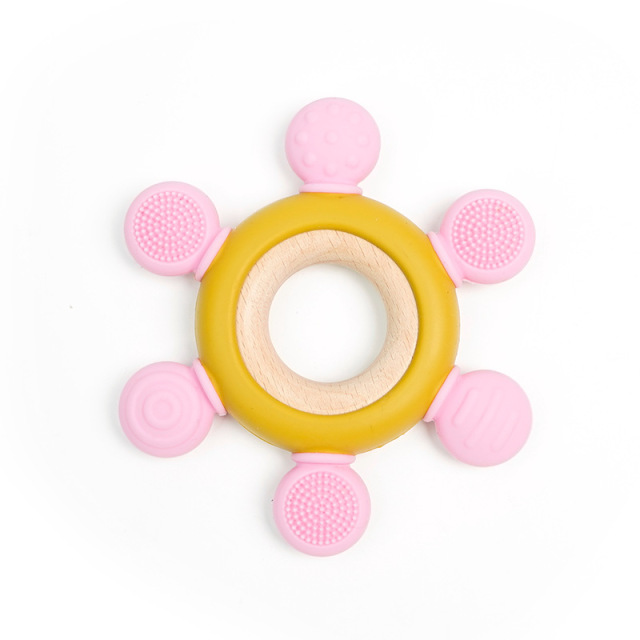 1PC Baby Silicone Teether Toy BPA Free Infant Wooden Ring Health Care Teething Chewing Toys Newborn Gifts For Baby Accessories