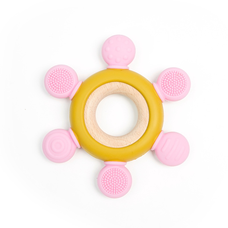 1PC Baby Silicone Teether Toy BPA Free Infant Wooden Ring Health Care Teething Chewing Toys Newborn Gifts For Baby Accessories