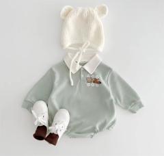 New Arrival Baby Boys Long Sleeve Cartoon Romper Turn-Down Collar  Infant Kids Jumpsuits Toddler Bodysuits Pure Cotton 0-3Y