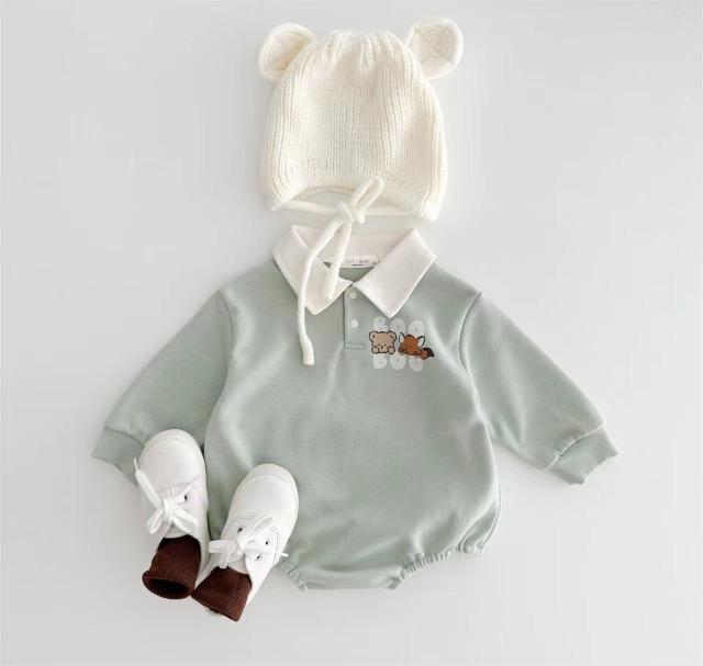 New Arrival Baby Boys Long Sleeve Cartoon Romper Turn-Down Collar  Infant Kids Jumpsuits Toddler Bodysuits Pure Cotton 0-3Y
