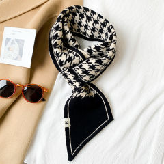 Warm Cashmere Neck Tie Scarf For Women Plaid Neckerchief Knitted Scarfs Long Skinny Small Scarves Bandana Female Foulard 2022