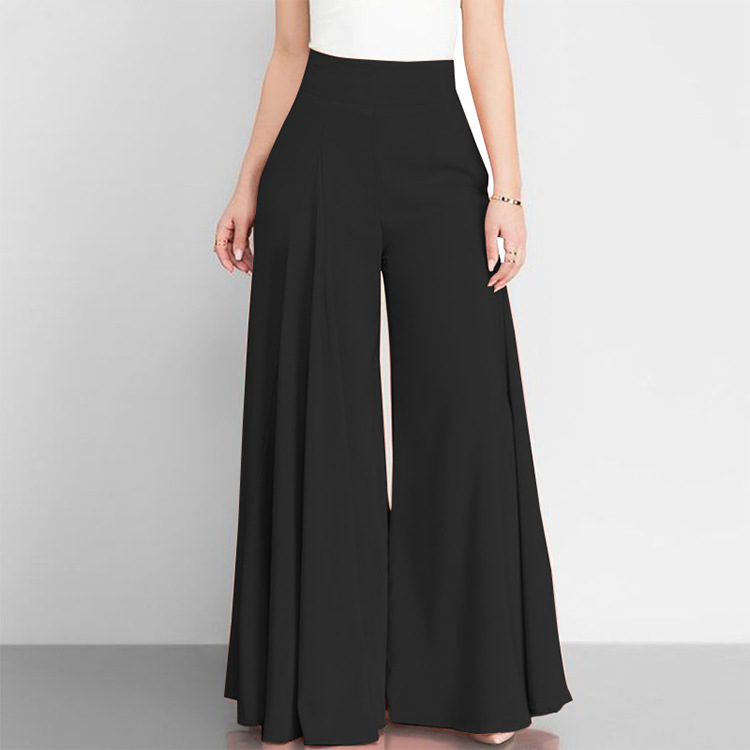 Spring and summer new women's plus-size British style high-waisted design draped loose flared pants