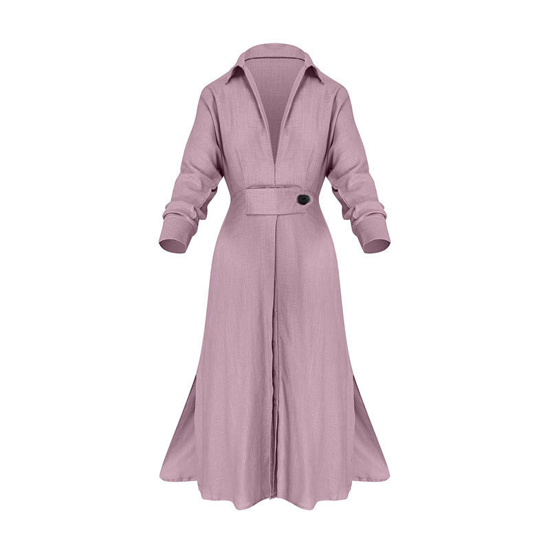 Plus Size 2023 Autumn Women Dress White Casual V Neck Lapel Long Sleeve Dress Woman Long Skirt Pocket Lady Eleagnt Dresses Party