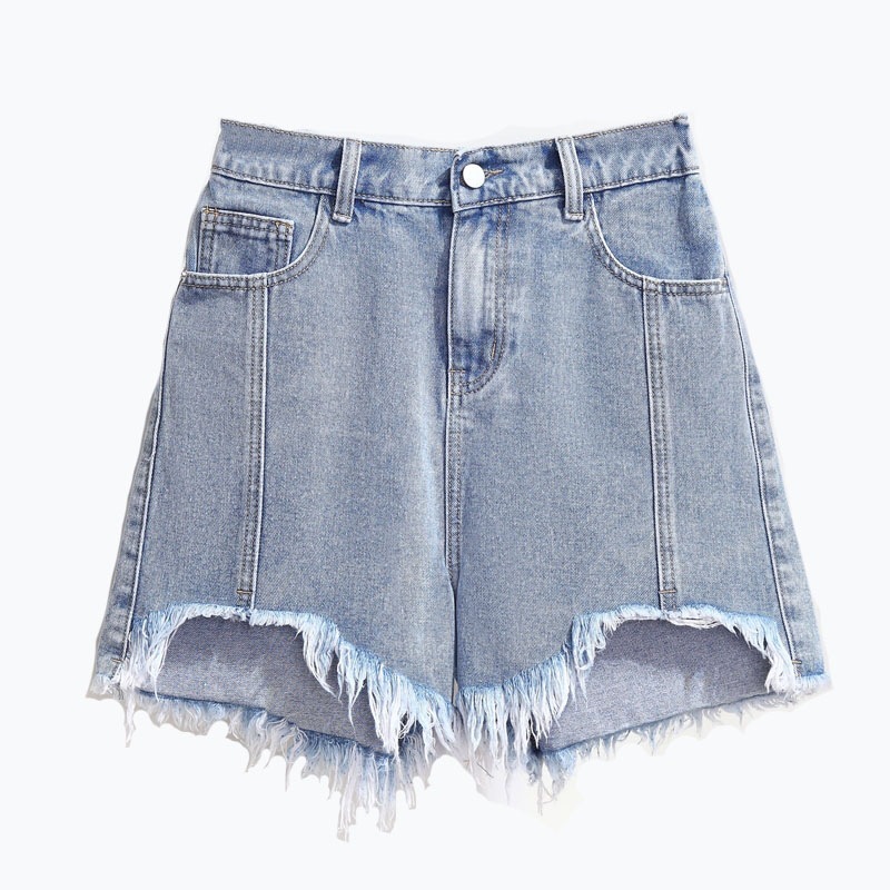 150Kg Plus Size Women's Summer Thin High-Waisted Straight Denim Shorts 5XL 6XL 7XL 8XL 9XL Loose Ripped Raw Edge Wide-Leg Shorts