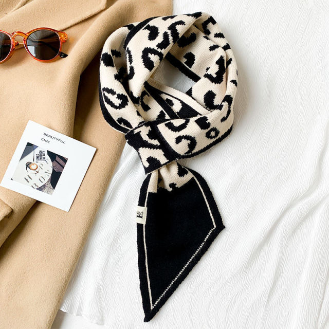 Warm Cashmere Neck Tie Scarf For Women Plaid Neckerchief Knitted Scarfs Long Skinny Small Scarves Bandana Female Foulard 2022