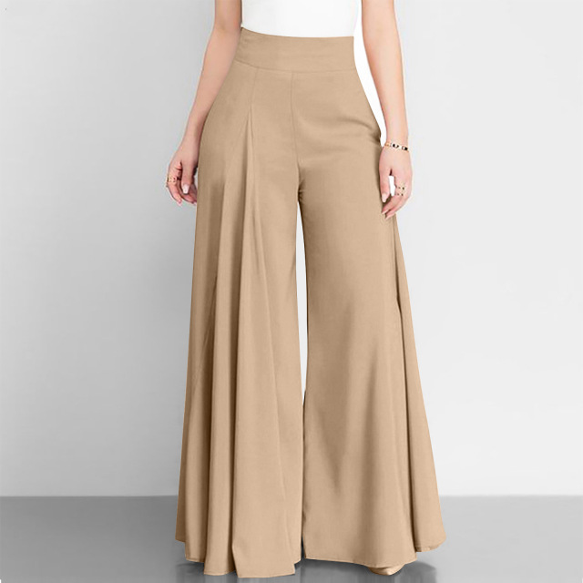 Spring and summer new women's plus-size British style high-waisted design draped loose flared pants