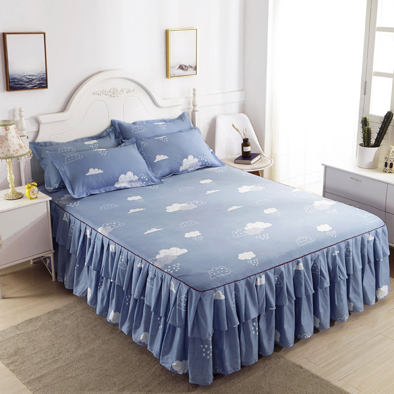 Lace Trim Trilateral Heightening Bed Skirt Pillowcase Three-piece Set Anti-slip Mattress Cover Soft Comfortable Cotton Double