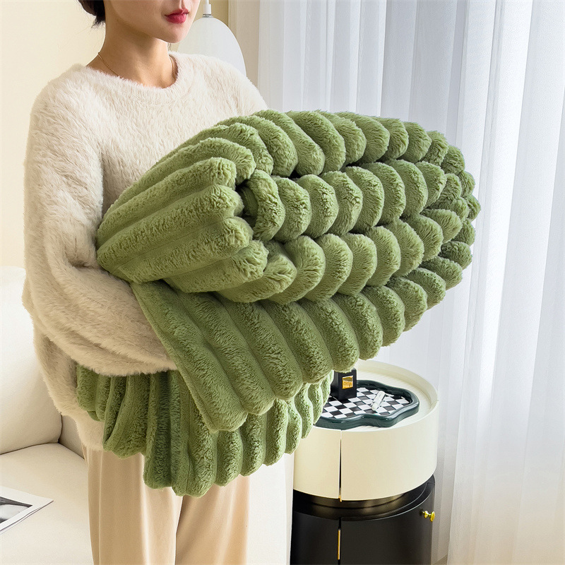 Artificial Rabbit Plush Autumn Warm Bed Blanket Soft Coral Plush Sofa Blanket Comfortable Thickened Bed Blanket