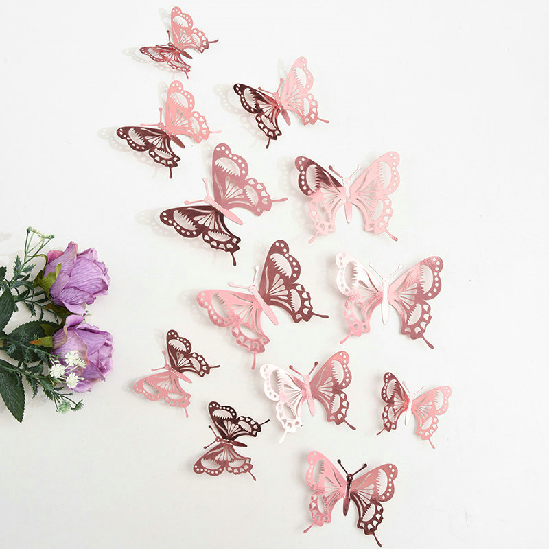12Pcs Fashion 3D Hollow Butterfly Creative Wall Sticker For DIY Wall Stickers Modern Wall Art Home Decorations DIY Gift