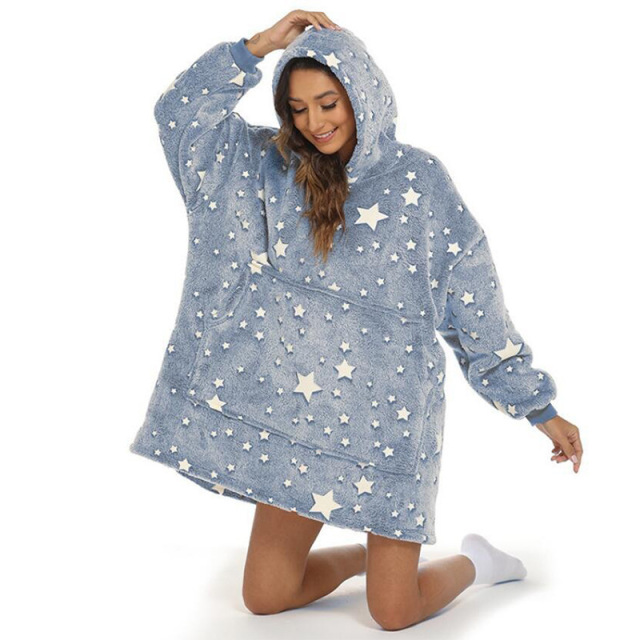 Grey Five-pointed Star Luminous Lazy Blanket Flannel Sherpa Cashmere Blanket Leisure Hooded Sweater
